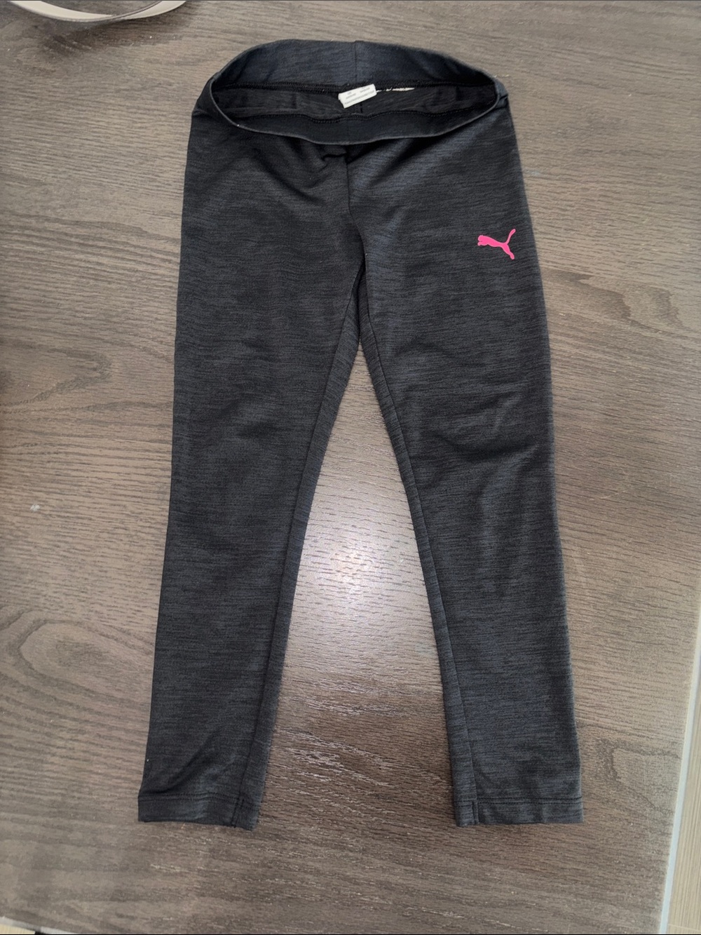 Puma Girls Black Leggings with Pink Puma Logo